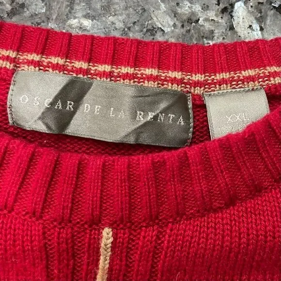 Oscar de la Renta Red Plaid Knit Sweater Men’s XXL 100% Cotton Vintage Style Pul - Picture 4 of 7